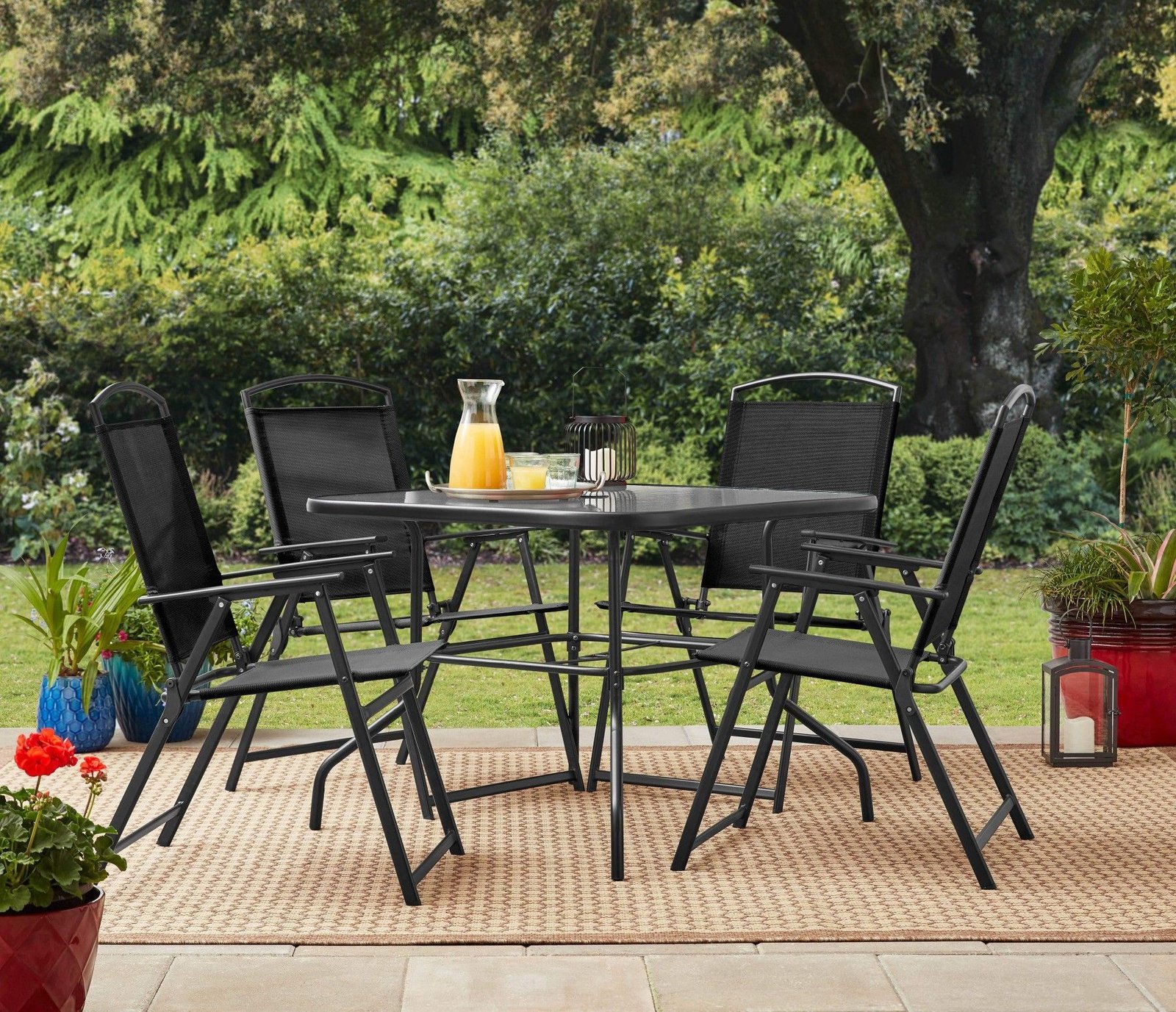 5-Piece Steel Outdoor Patio Dining Set, Black